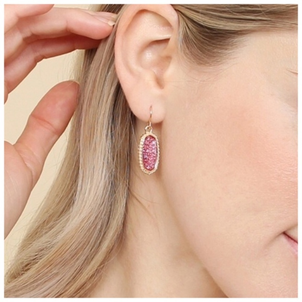 Pink Glitter Gold Plated Earrings